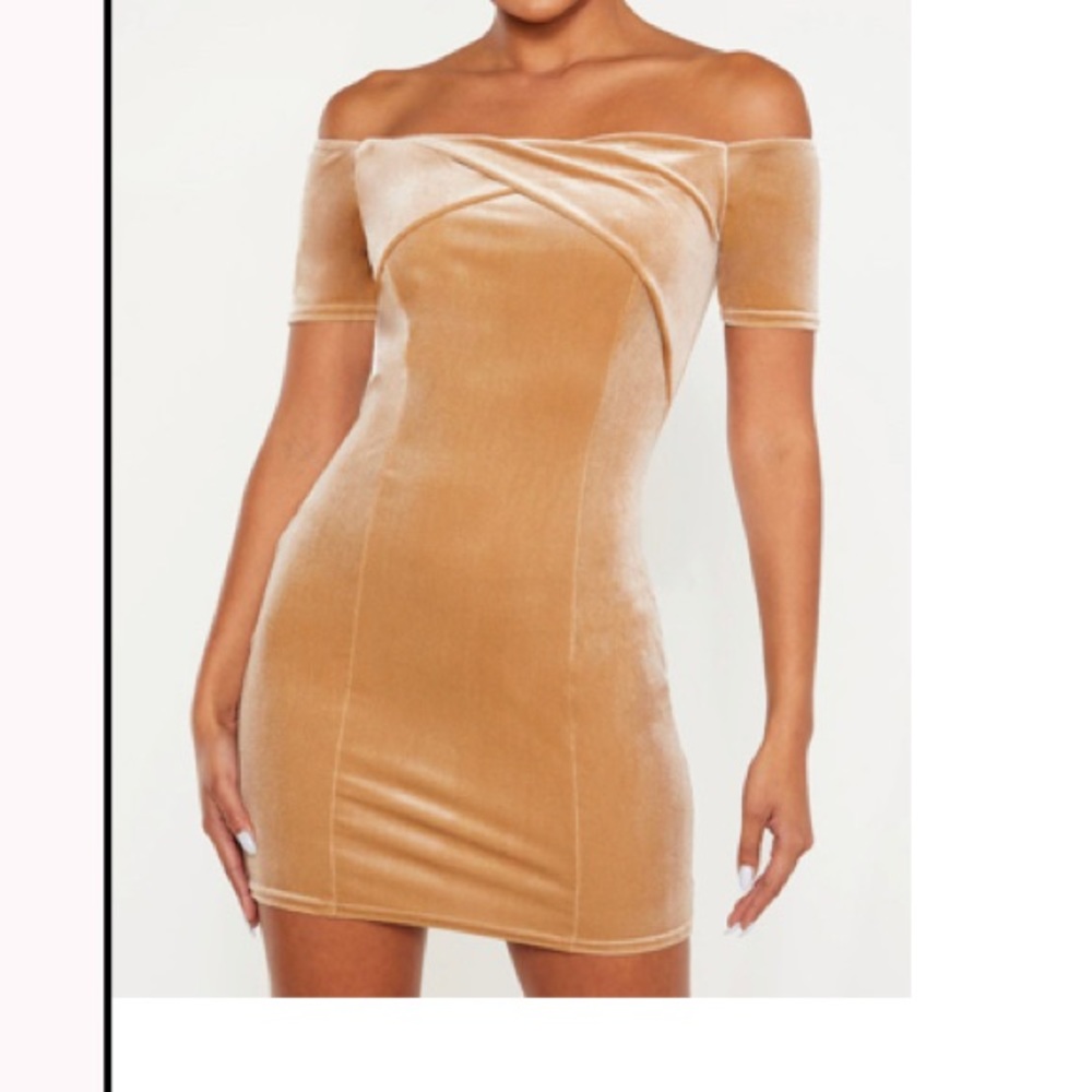 Champagne Velvet twist front dress